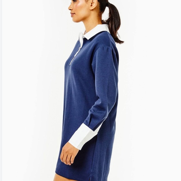 NWT - ADDISON BAY Women's Rugby Sweatshirt Mini Dress, Navy And White, small - Picture 4 of 14